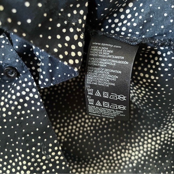 Tommy Hilfiger Shirt Women's Size S Navy Blue Polka Dot Long Sleeve Button Down - Picture 5 of 6